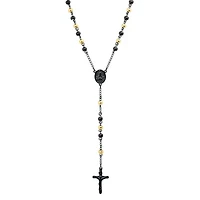 Men's two tone 18k gold plated and black ip stainles steel rosary necklace
