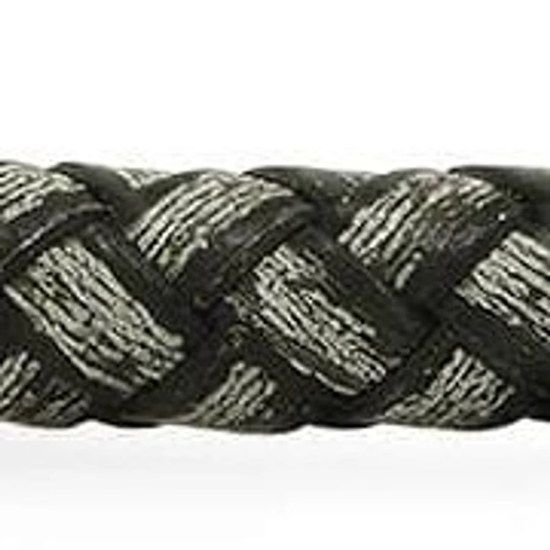 Men's braided black/gray leather and black ip stainless steel clasp bracelet
