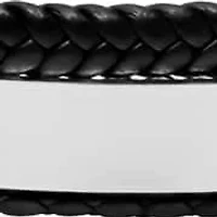 Men's double layered black leather braided bracelet with double layered stainless steel box chains