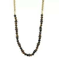 Men's tiger eye, black rubber and 18k gold plated stainless steel box chain necklace