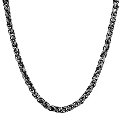 Men's oxidized stainless steel wheat chain necklace