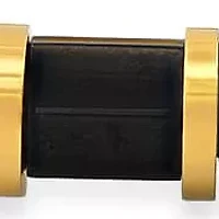 Men's black braided leather, 18k gold plated beads and black simulated onyx bracelet