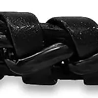 Men's black leather and black ip stainless steel braided bracelet