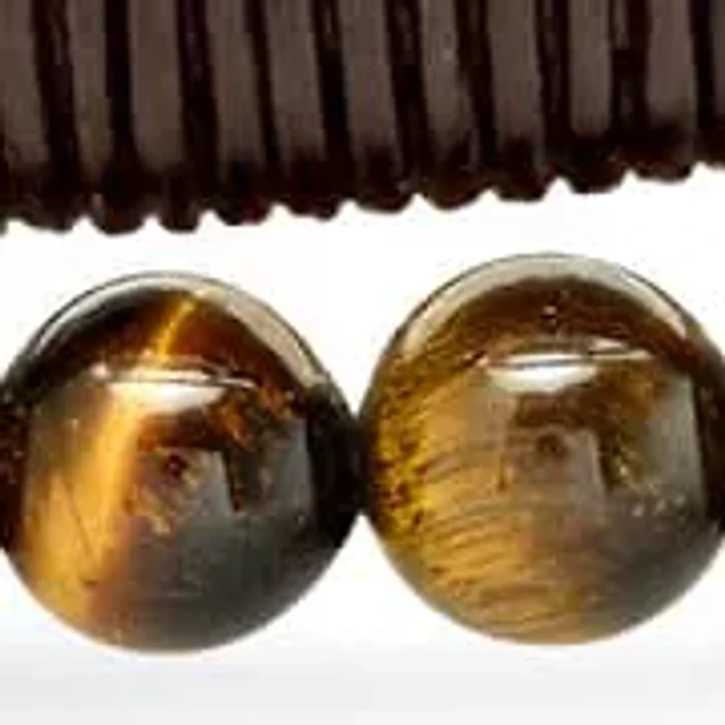 Men's brown leather, stainless steel and tiger eye beaded 2pc set bracelets
