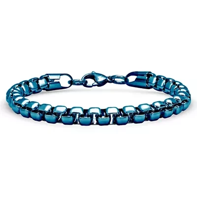 Men's blue ip stainless steel box link chain bracelet