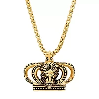 Men's 18k gold plated stainless steel lion and crown pendant