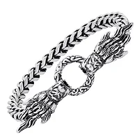Men's stainles steel and simulated black diamonds dragon head bracelet