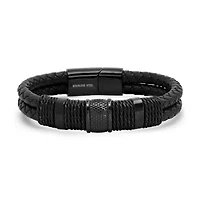 Men's leather and black ip stainless steel bracelet