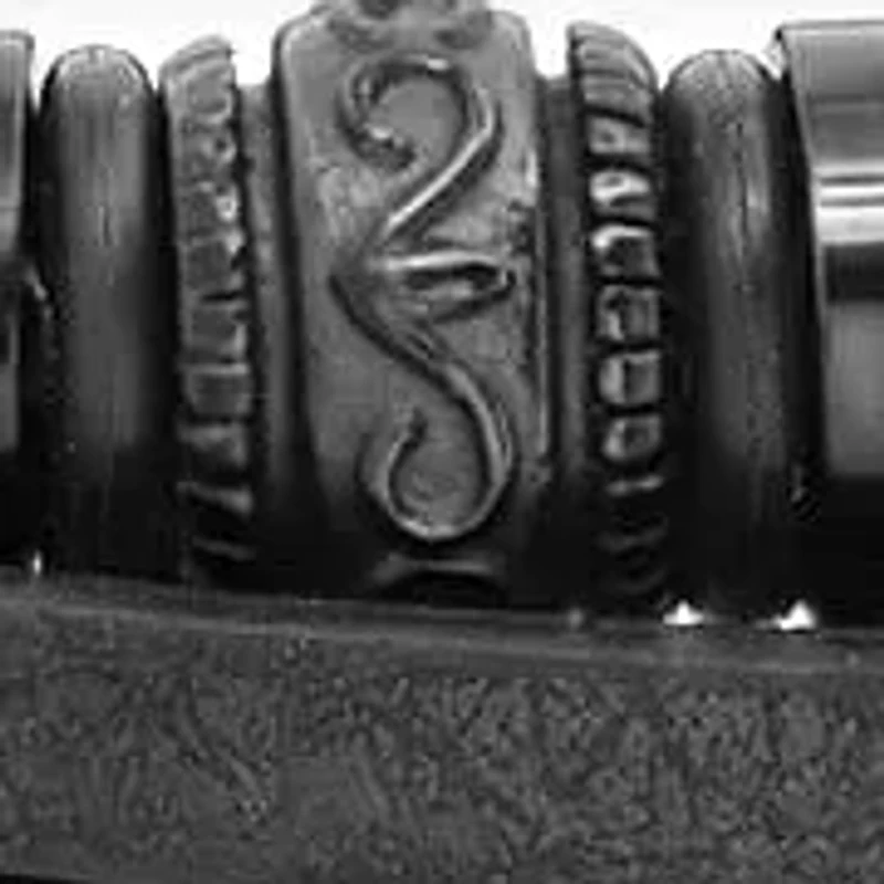 Men's black layered braided leather and black ip stainless steel Id bracelet