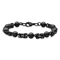 Men's black ip stainless steel byzantine & beaded links bracelet