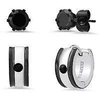 Lab Created Unisex two tone stainless steel and simulated diamonds studs/huggie 2pc earrings set