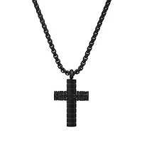 Lab Created Men's black ip stainless steel and simulated black diamond cross pendant