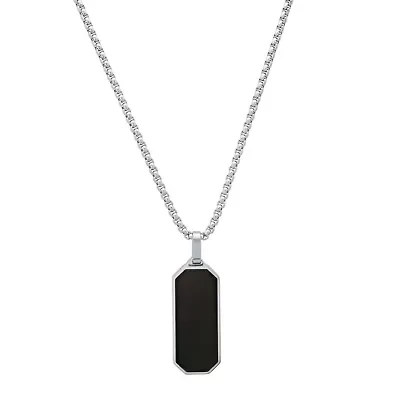 Men's stainless steel and simulated onyx octagon dog tag pendant