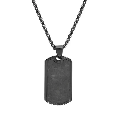Men's black ip stainless steel and black carbon fiber dog tag pendant