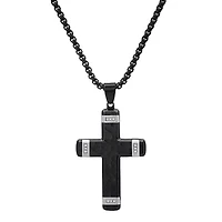 Lab Created Men's two tone black ip and stainless steel cross pendant with simulated diamonds accents