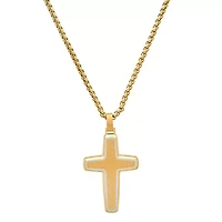 Men's two tone stainless steel & 18k gold plated tectured cross pendant