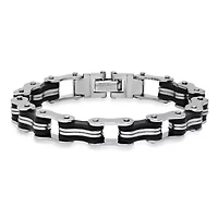Men's stainless steel and black rubber bycicle chain bracelet
