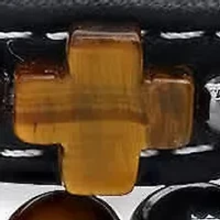 Men's 2pc set black leather, tiger eye crosses and black ip stainless steel/hematite & tiger eye beaded bracelets