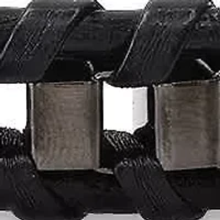 Men's black leather and black ip stainless steel box link braided bracelet