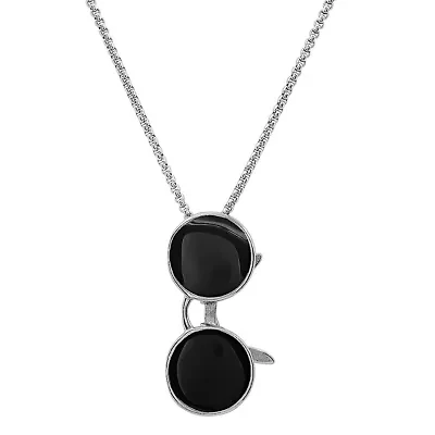 Men's stainless steel and black enamel sunglasses pendant