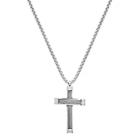 Men's stainless steel and inlay wire cable cross pendant
