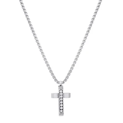 Lab Created Men's stainless steel and simulated diamonds cross pendant