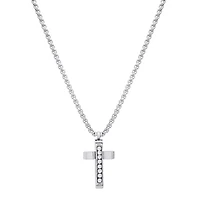 Lab Created Men's stainless steel and simulated diamonds cross pendant