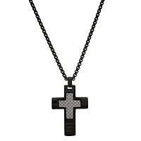 Men's black ip stainless steel and white carbon fiber cross pendant