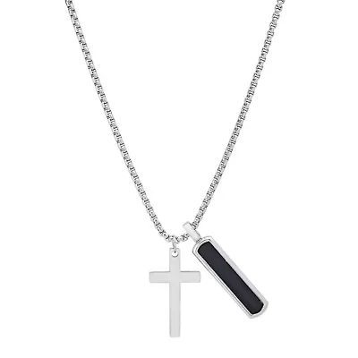 Men's stainless steel and simulated onyx dog tag & cross pendant