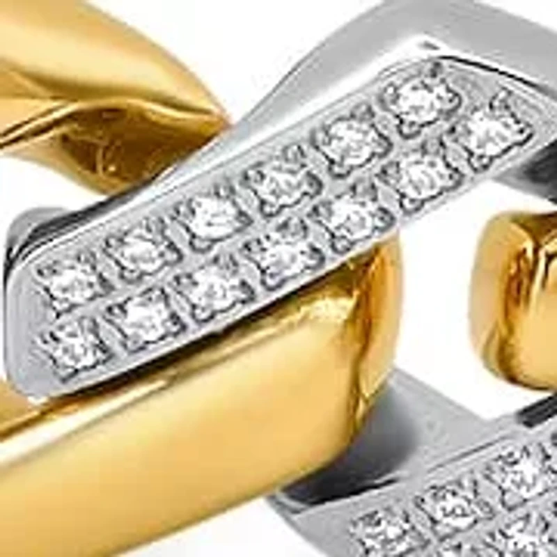 Lab Created Men's two tone stainless steel and 18k gold plated simulated diamonds curb miami cuban link chain bracelet