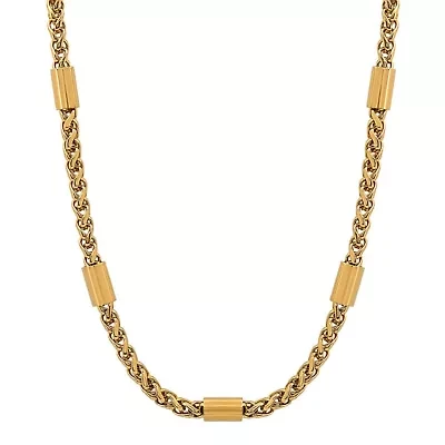 Men's 18k gold plated stainless steel figaro chain necklace with bar links