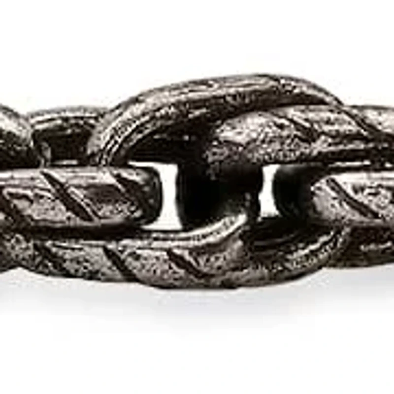 Men's stainless steel oxidized double round link bracelet