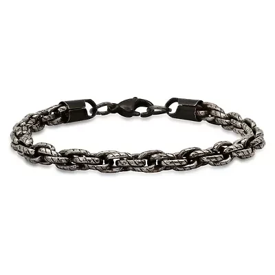 Men's stainless steel oxidized double round link bracelet