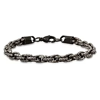 Men's stainless steel oxidized double round link bracelet