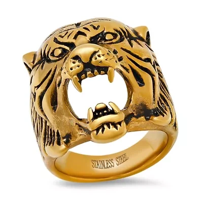 Men's 18k gold plated stainless steel tiger head ring