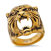 Men's 18k gold plated stainless steel tiger head ring