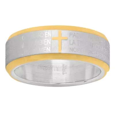 Men's two tone stainless steel and 18k gold plated 'padre nuestro' prayer ring