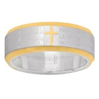 Men's two tone stainless steel and 18k gold plated 'padre nuestro' prayer ring