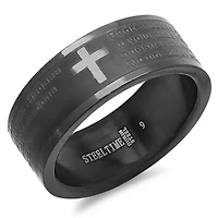 Men's black ip 'padre nuestro' prayer ring