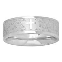 Men's stainless steel band ring with english prayer accent