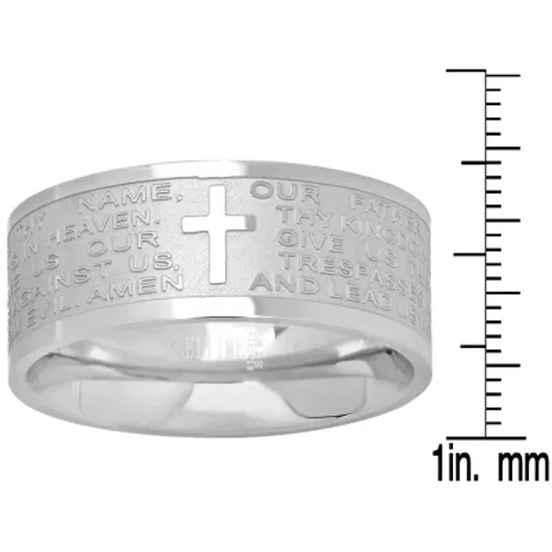 Men's stainless steel band ring with english prayer accent