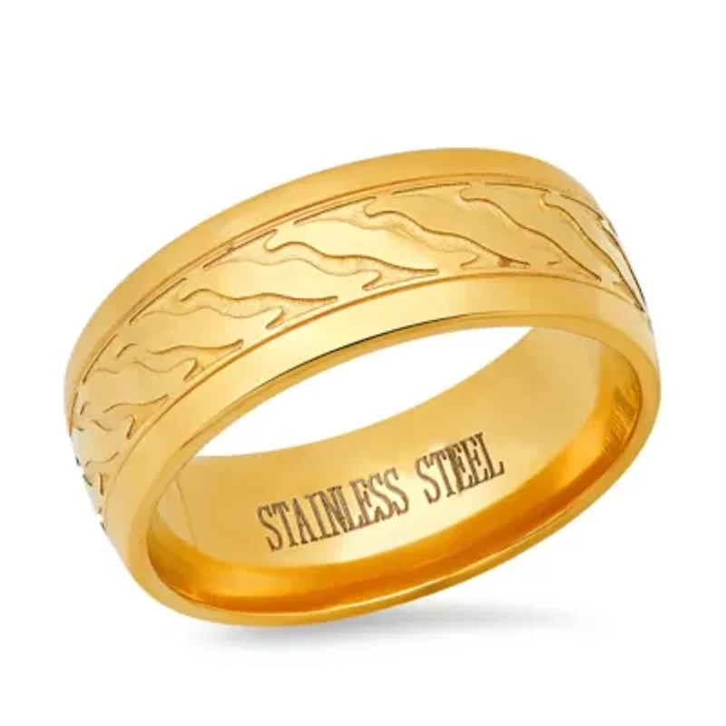 Men's 18k gold plated stainless steel accented band ring