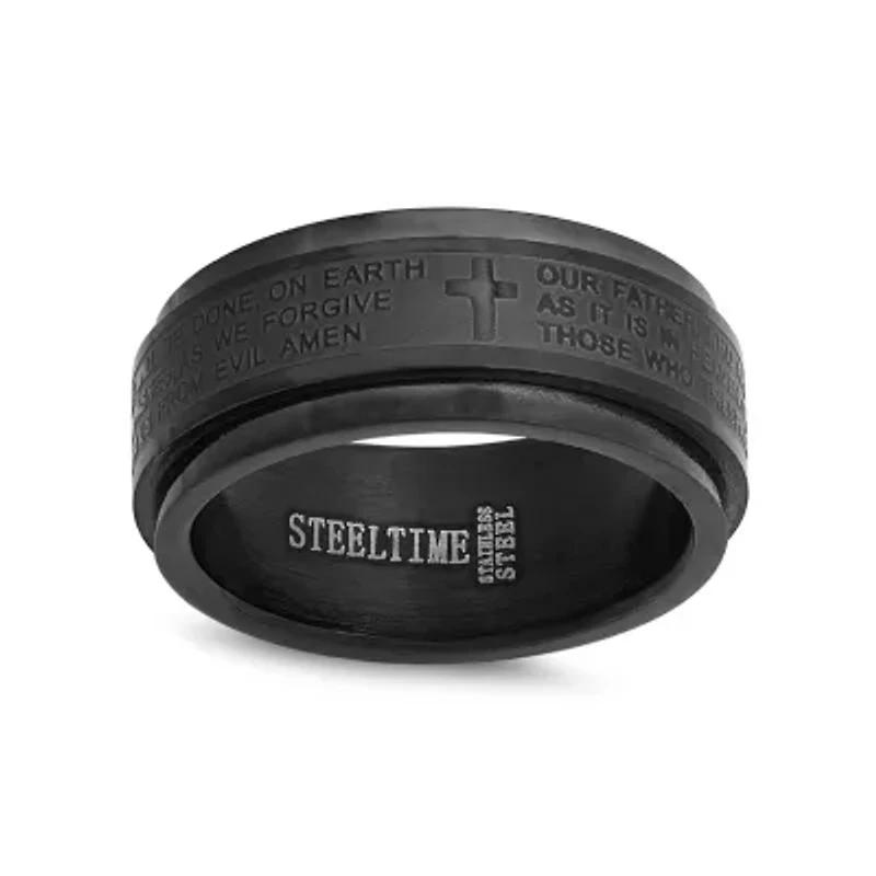 Men's stainless steel black ip spinner ring with lord's prayer english