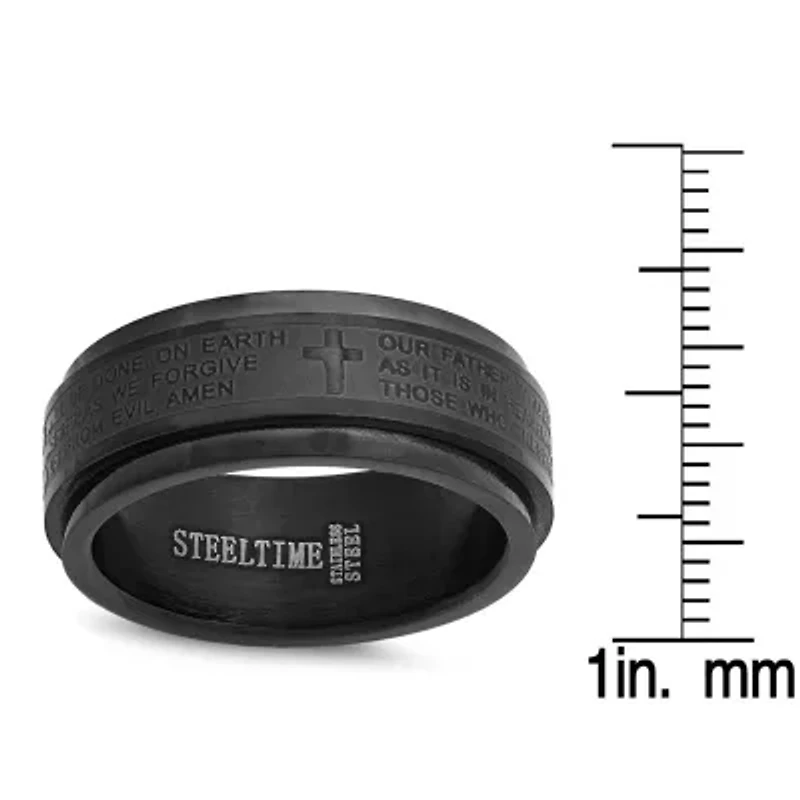 Men's stainless steel black ip spinner ring with lord's prayer english