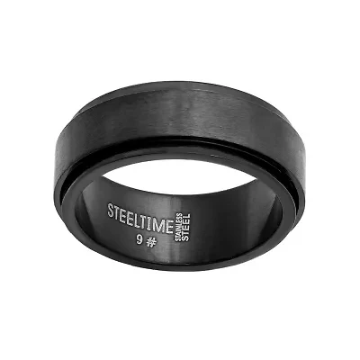 Men's black ip stainless steel spinner ring