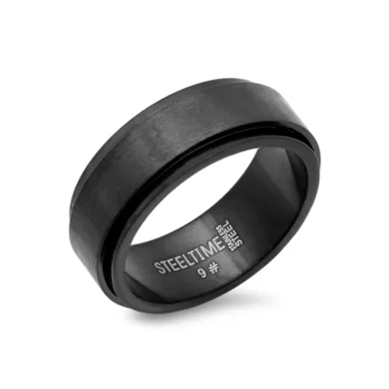 Men's black ip stainless steel spinner ring