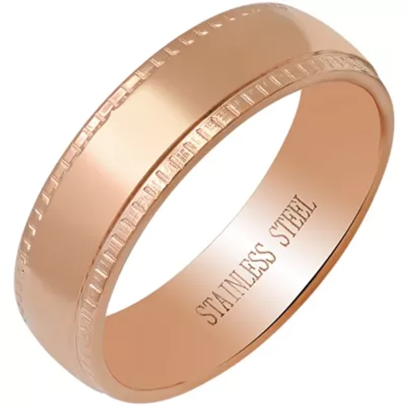 Men's 18k rose gold plated stainless steel band ring
