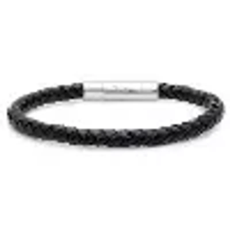 Men's green leather braided bracelet with stainless steel diamond cut clasp