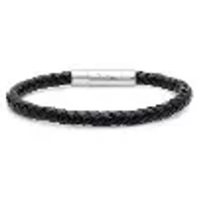 Men's green leather braided bracelet with stainless steel diamond cut clasp
