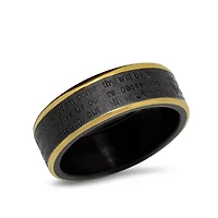 Mens two tone black ip and 18k gold plated stainless steel Lords prayer ring